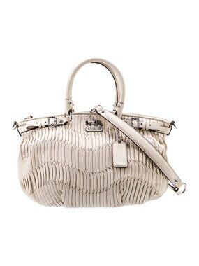 Euc Coach Gathered Beige Leather Satchel Handbag Purse